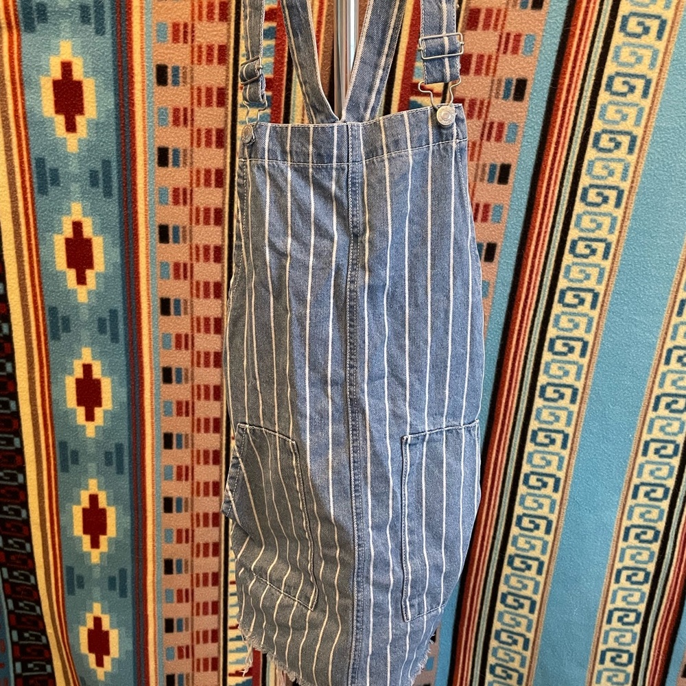 super cute vertical striped jean overall dress